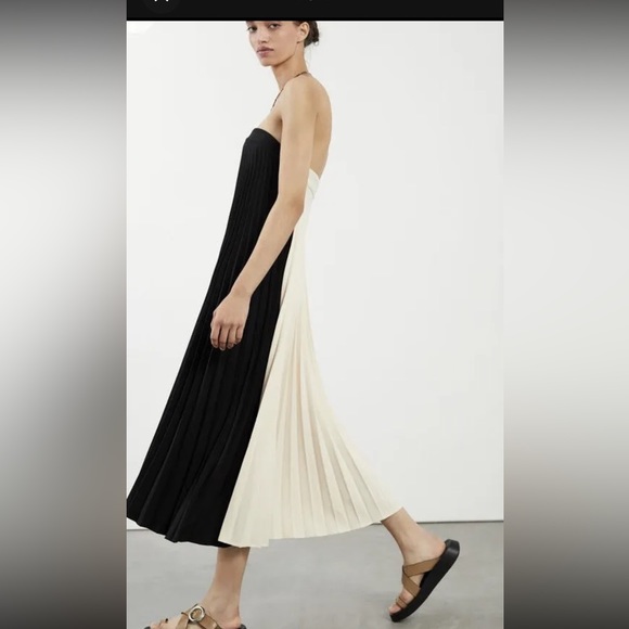 anthropologie eva franco pleated midi dress black white size 6 small - Picture 1 of 7